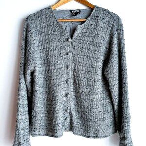 Vintage 90s Gray wool Fully Beaded CardiganM